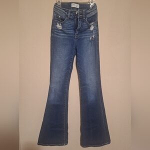 BKE Women's Billie Flare Jeans - Classic Blue Slim Fit High Rise